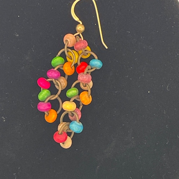 2" Pierced Dangle Earrings Multicolor Beads Gold Tone - Picture 4 of 8